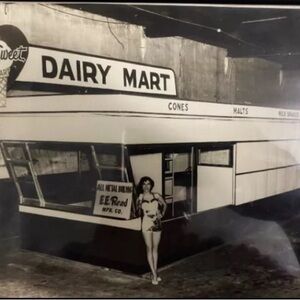 Antique Framed Photo Of Dairy Mart & Waitress
